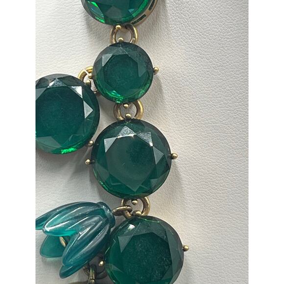 J. Crew Green Bauble Glass Resin Flower Cluster Bib Runway Gold Ox Necklace - Picture 5 of 14
